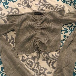 grey off the shoulder lounge top